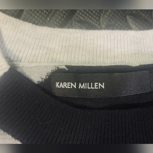 Karen Millen Women's Sweater Dress US 2 Black White Bodycon Colorblock Striping - Picture 3 of 3